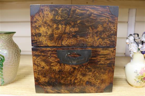 A burr walnut four bottled decanter box